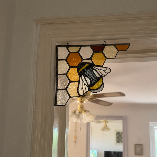 Nature’s Light Stained Glass Doorway Corner Suncatcher – Honeybee, Hummingbird & Cardinal
