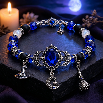 🔮 Witch’s Crystal Moon Charm Bracelet