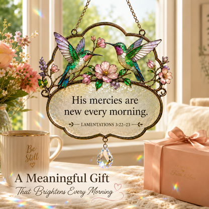 Christian Scripture Bird Suncatcher with Crystal Prism – Hummingbird, Cardinal & Songbird Window Hanging