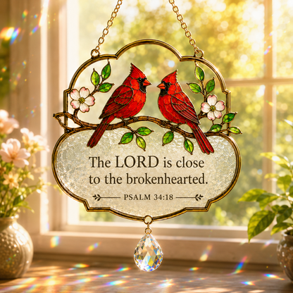 Christian Scripture Bird Suncatcher with Crystal Prism – Hummingbird, Cardinal & Songbird Window Hanging