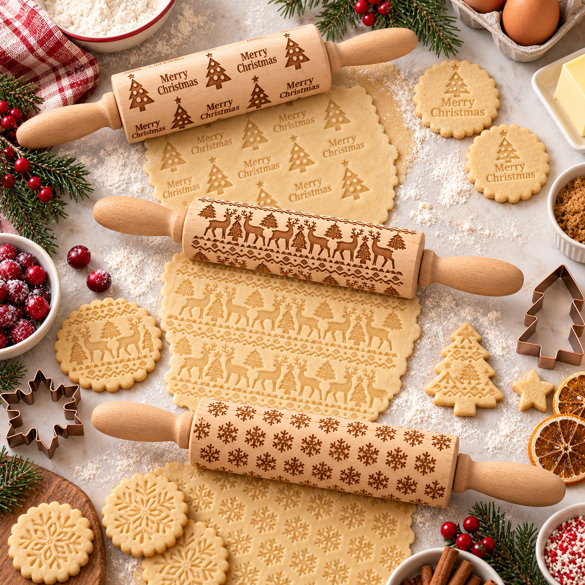 🍪🎄 Patterned Cookie Baking Roller – 100+ Designs for Festive Homemade Treats