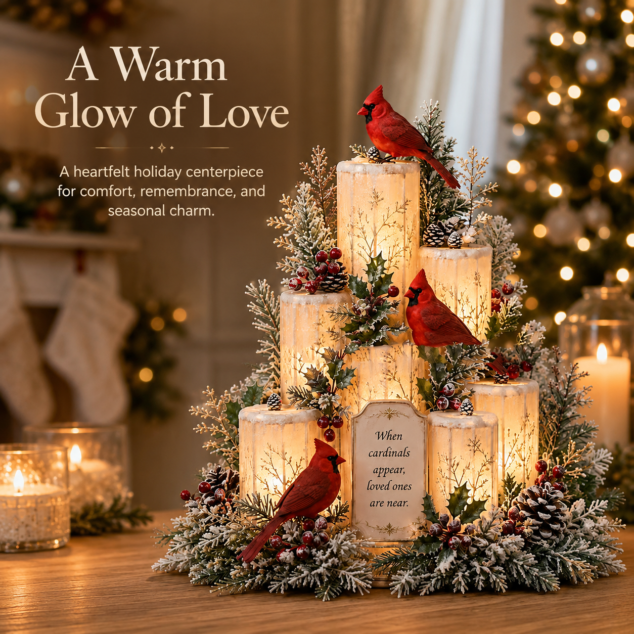 🌹Cardinal Memorial LED Candle Centerpiece