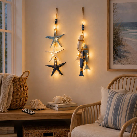 Coastal Wooden Hanging Ornament Lights