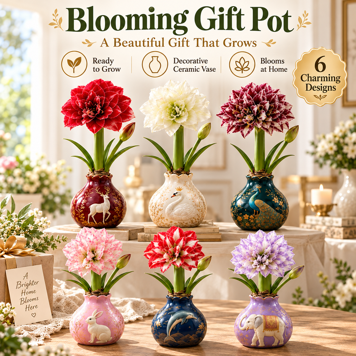 Six decorative blooming gift pot styles