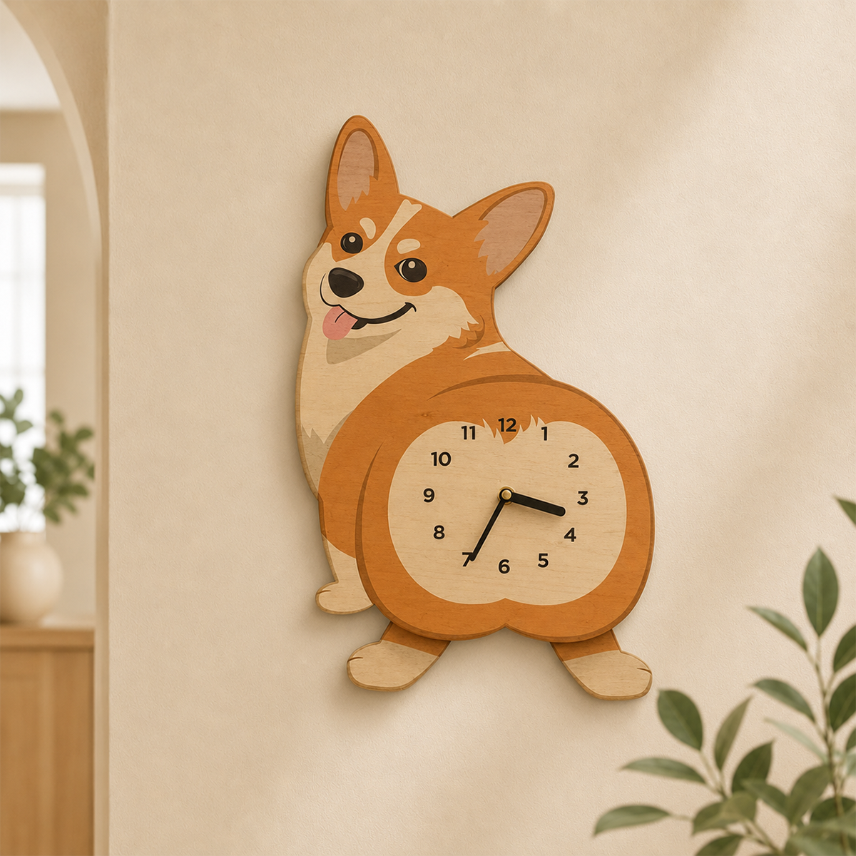 Rear-view Corgi clock