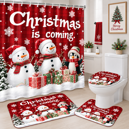 🎄🛁 Christmas Bathroom Makeover Set – 4 Matching Pieces for Instant Holiday Cheer