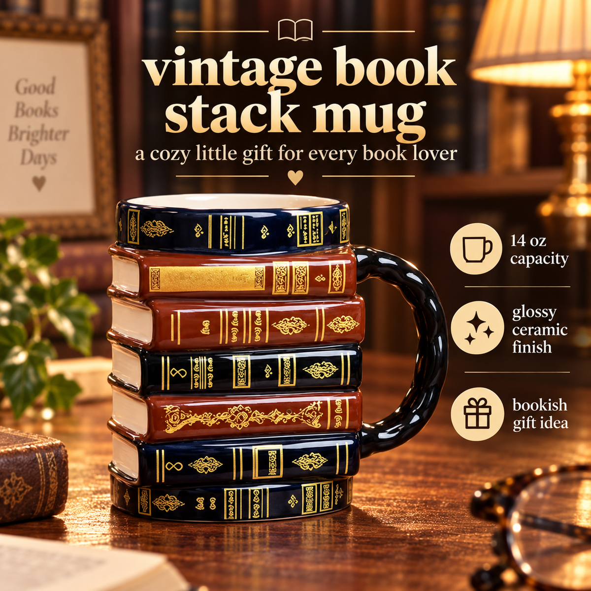 Vintage Book Stack Mug – Cozy Ceramic Gift for Book Lovers