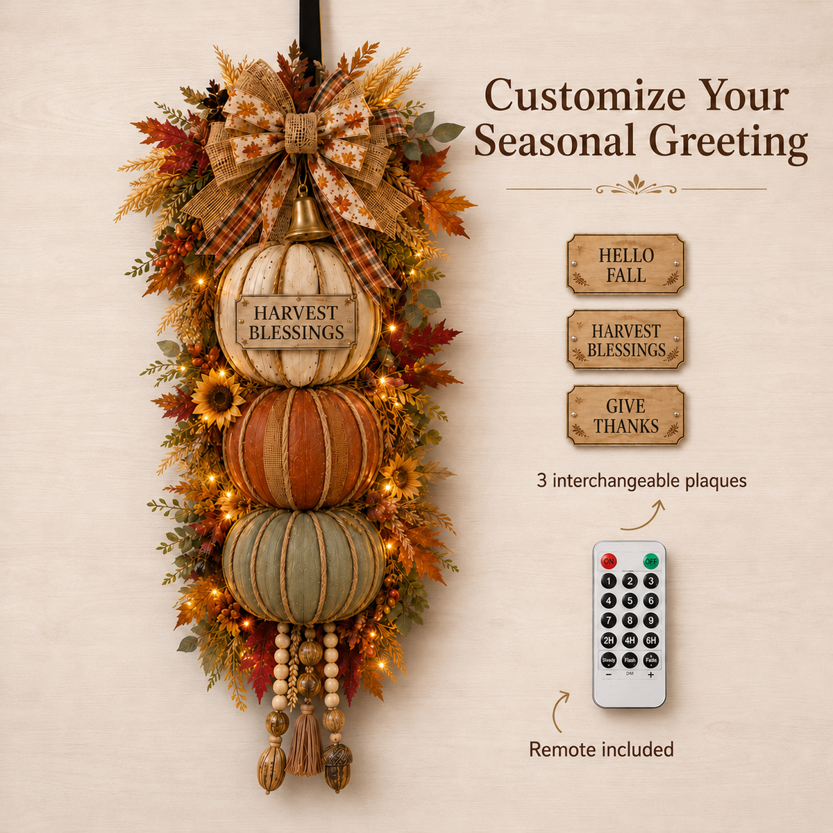 Three interchangeable seasonal plaques