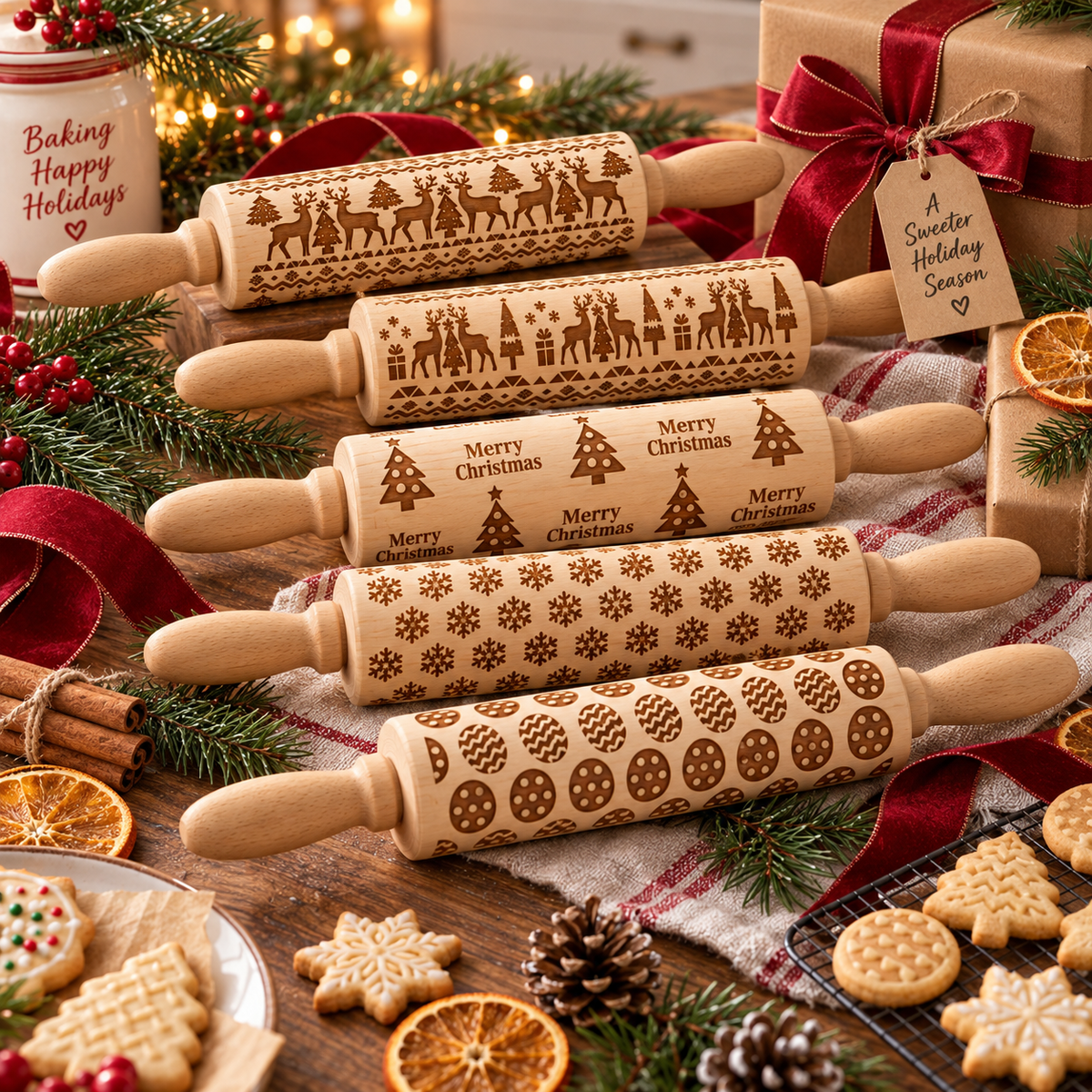 🍪🎄 Patterned Cookie Baking Roller – 100+ Designs for Festive Homemade Treats