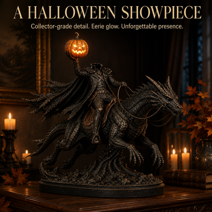 Light-Up Headless Horseman Dragon Statue with Timer – Gothic Halloween Decor