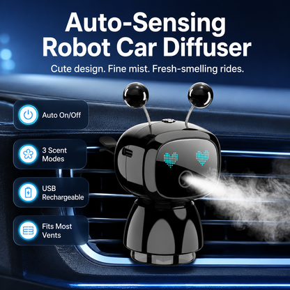 Cute Robot Car Diffuser – Auto-Sensing Mist & LED Vent Freshener