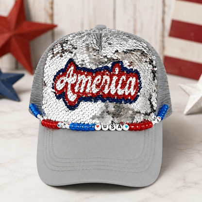 Patriotic Sequin America Cap – Sparkly 4th of July Hat