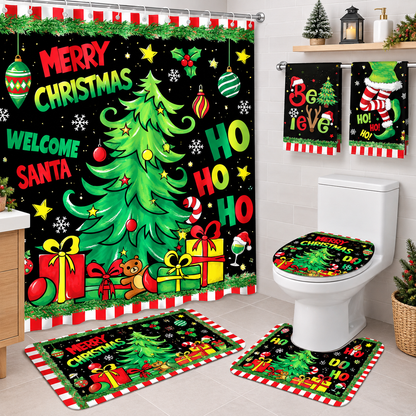 🎄🛁 Christmas Bathroom Makeover Set – 4 Matching Pieces for Instant Holiday Cheer