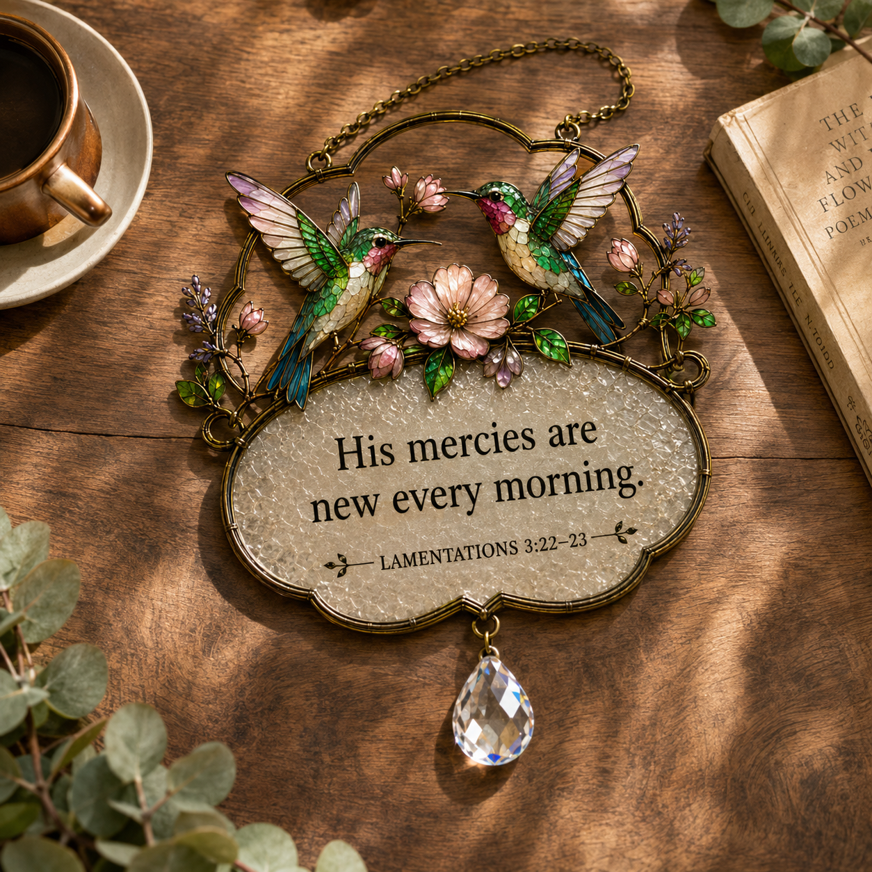 Christian Scripture Bird Suncatcher with Crystal Prism – Hummingbird, Cardinal & Songbird Window Hanging