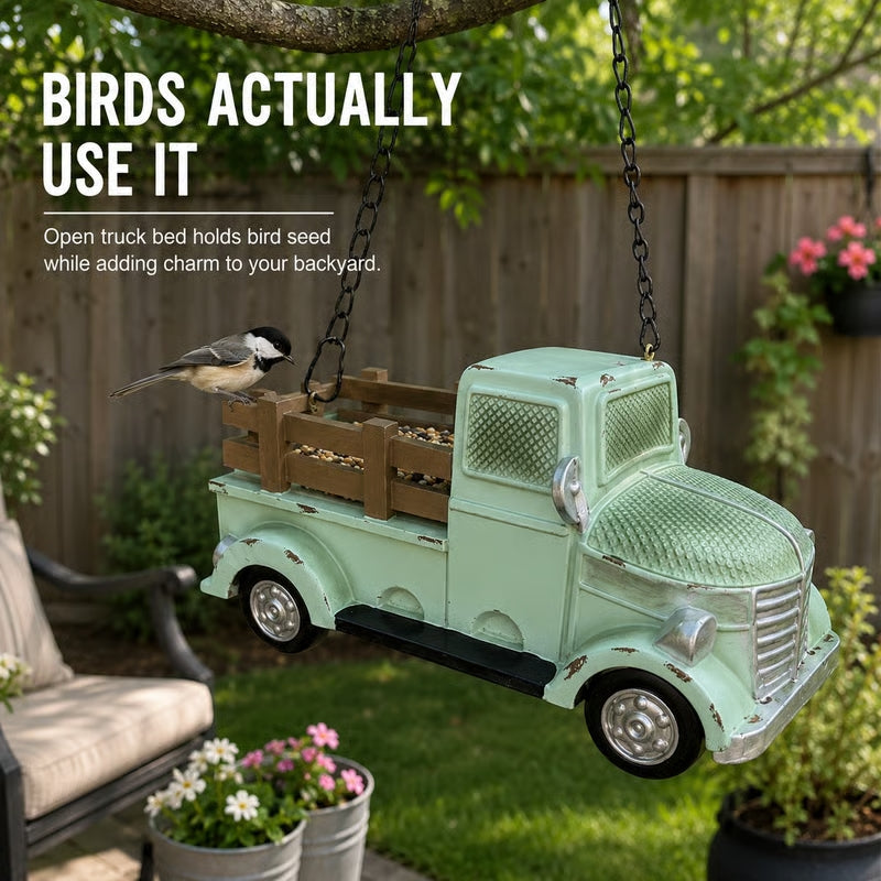 Vintage Mint Green Truck Hanging Bird Feeder