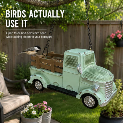Vintage Mint Green Truck Hanging Bird Feeder