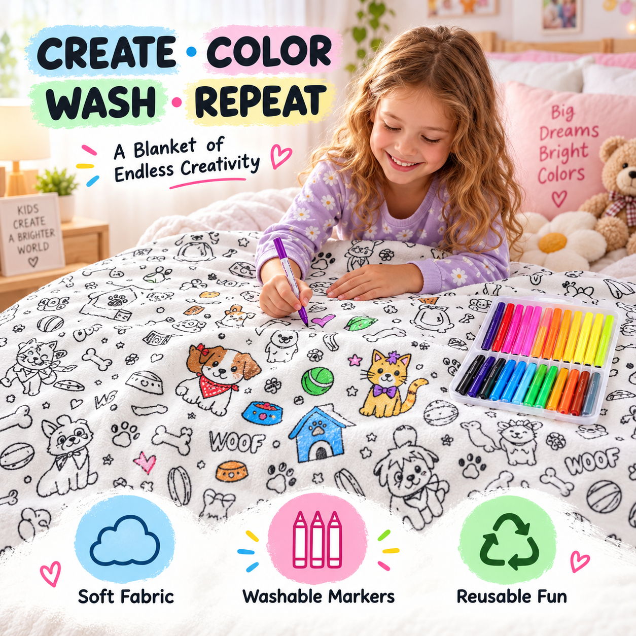 🎨🧸 Color-Me Cozy Blanket Set – Washable DIY Creative Craft for Kids
