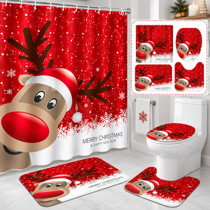 🎄🛁 Christmas Bathroom Makeover Set – 4 Matching Pieces for Instant Holiday Cheer