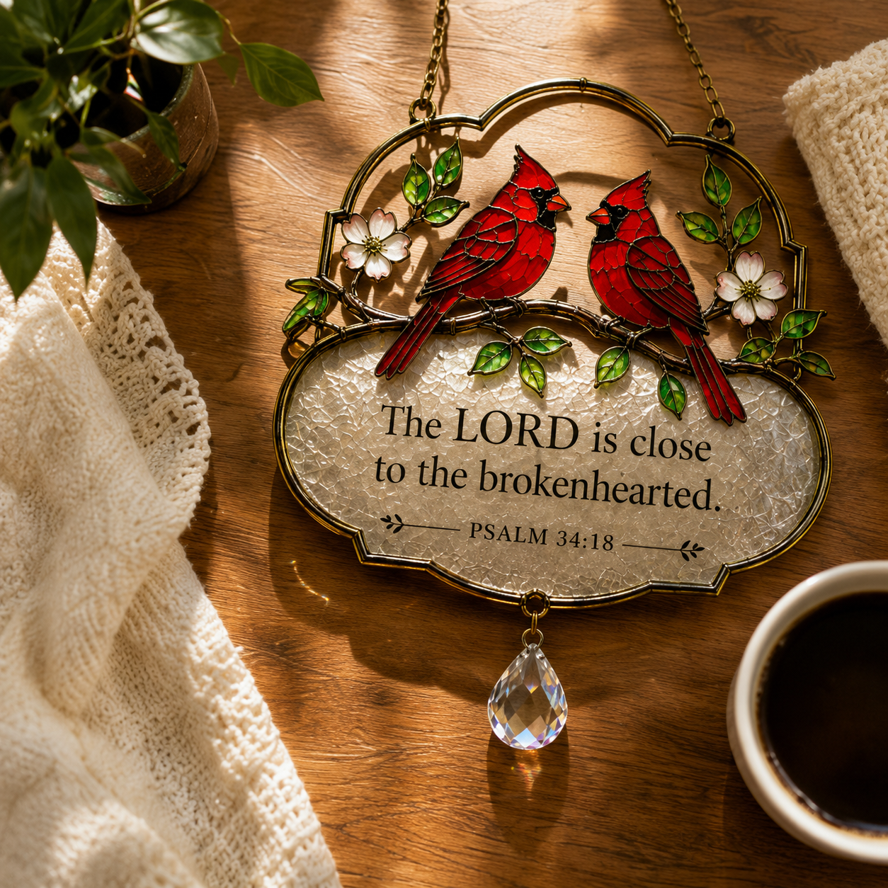 Christian Scripture Bird Suncatcher with Crystal Prism – Hummingbird, Cardinal & Songbird Window Hanging