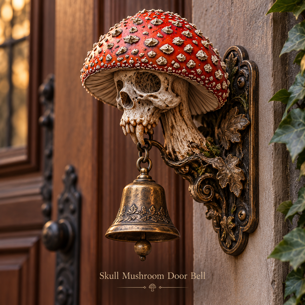 💀🍄 Skullcap Guardian™ – Gothic Mushroom Skull Door Bell with Vintage Bronze Chime