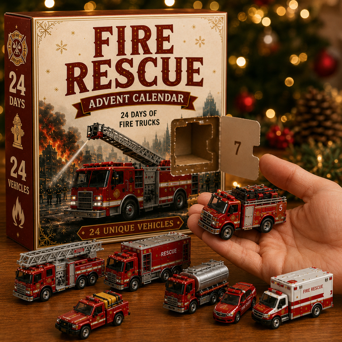 24-Day Vehicle Advent Calendar with a vehicle revealed from a numbered door