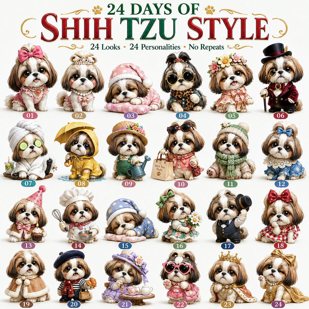 🎀24 Days of Shih Tzu Style Advent Calendar – 24 Unique Shih Tzu Collectibles ✨🐾