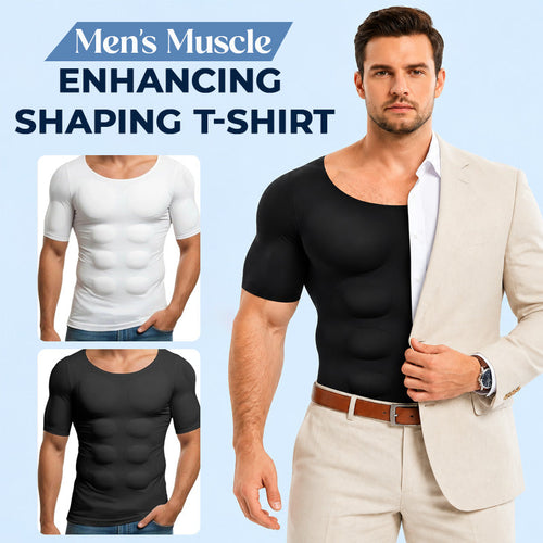 💪 Men's Muscle Enhancing Shaping T-Shirt – Sculpted Chest & Abs Look, Slim Fit Compression Base Layer, Short Sleeve Undershirt
