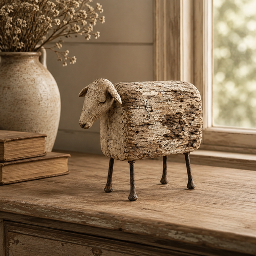 Vintage Primitive Farm Animal Sculptures – Rustic Wood & Metal Collection