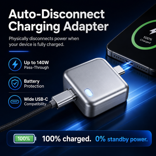 Smart Auto-Disconnect USB-C Charging Adapter – Up to 140W Pass-Through