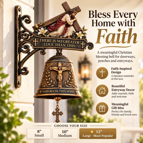 Christian Home Blessing Bell – Jesus Cross Wall Decor for Entryway & Porch