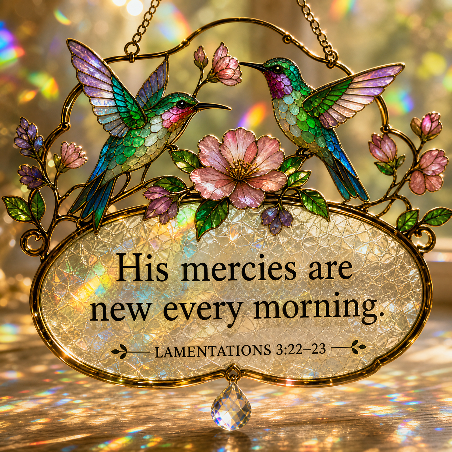Christian Scripture Bird Suncatcher with Crystal Prism – Hummingbird, Cardinal & Songbird Window Hanging