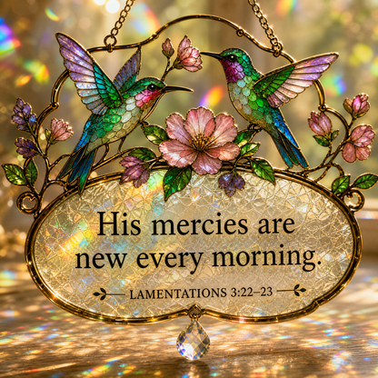 Christian Scripture Bird Suncatcher with Crystal Prism – Hummingbird, Cardinal & Songbird Window Hanging