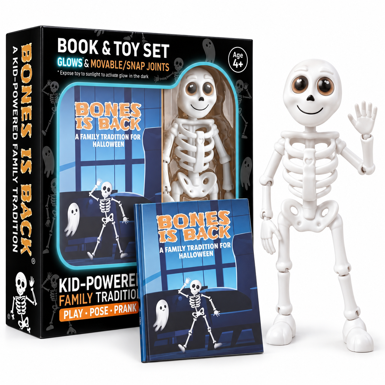 Bones Is Back Halloween book and skeleton toy set