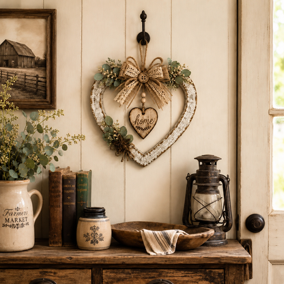 Rustic Farmhouse “Home” Heart Wreath – Ready-to-Hang Country Wall Decor