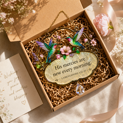Christian Scripture Bird Suncatcher with Crystal Prism – Hummingbird, Cardinal & Songbird Window Hanging