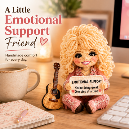 Little Emotional Support Friend – Handmade Crochet Encouragement Doll with Mini Guitar