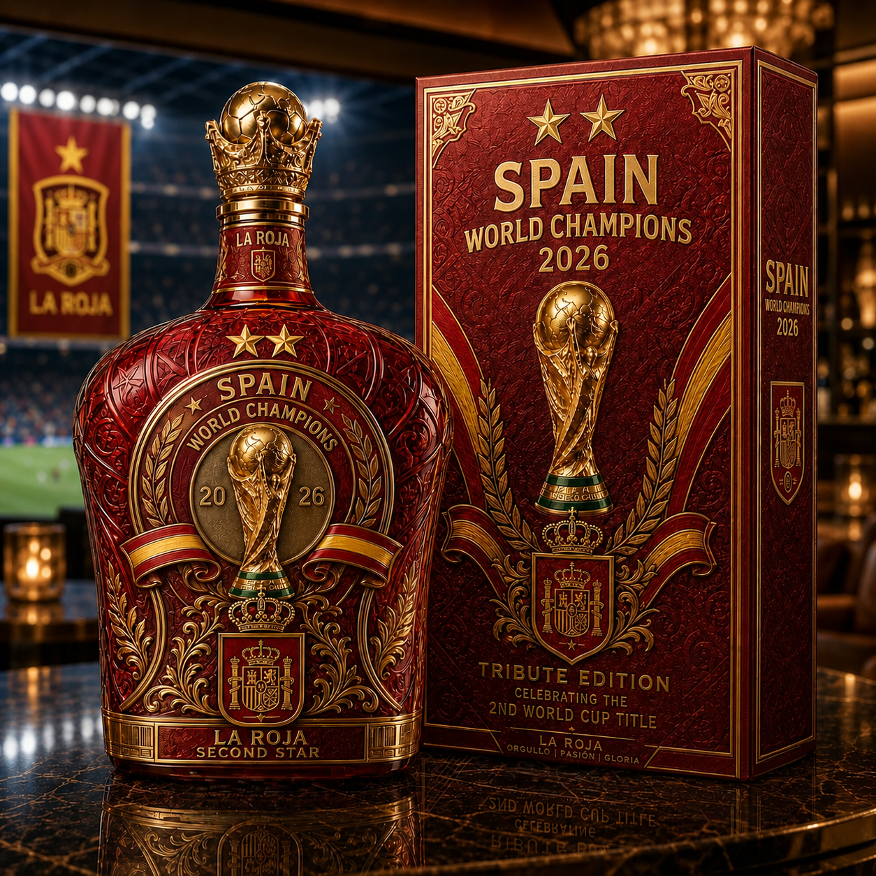 Spain Second Star World Champions 2026 Whiskey Bottle