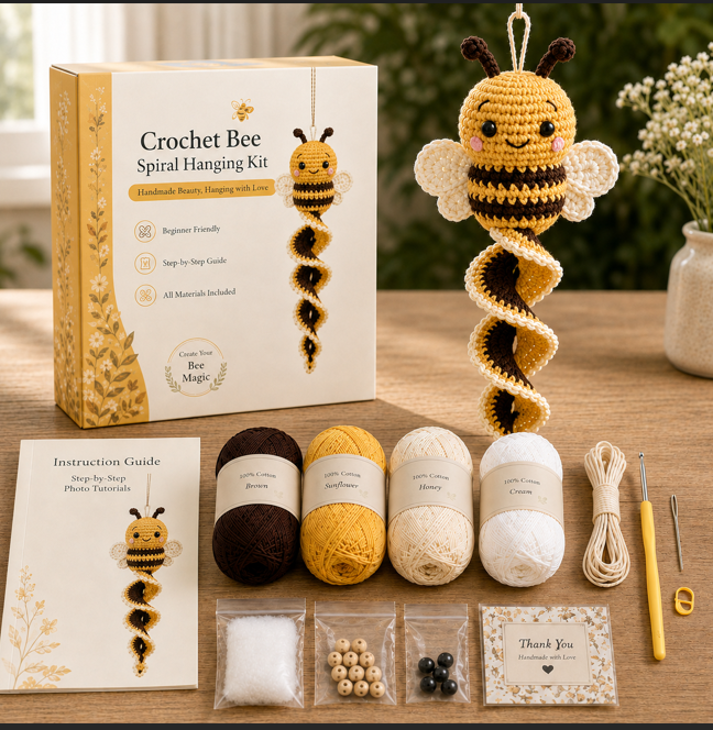 🧶 Crochet Garden Animal Spiral Hanging Kit – Beginner-Friendly DIY Craft