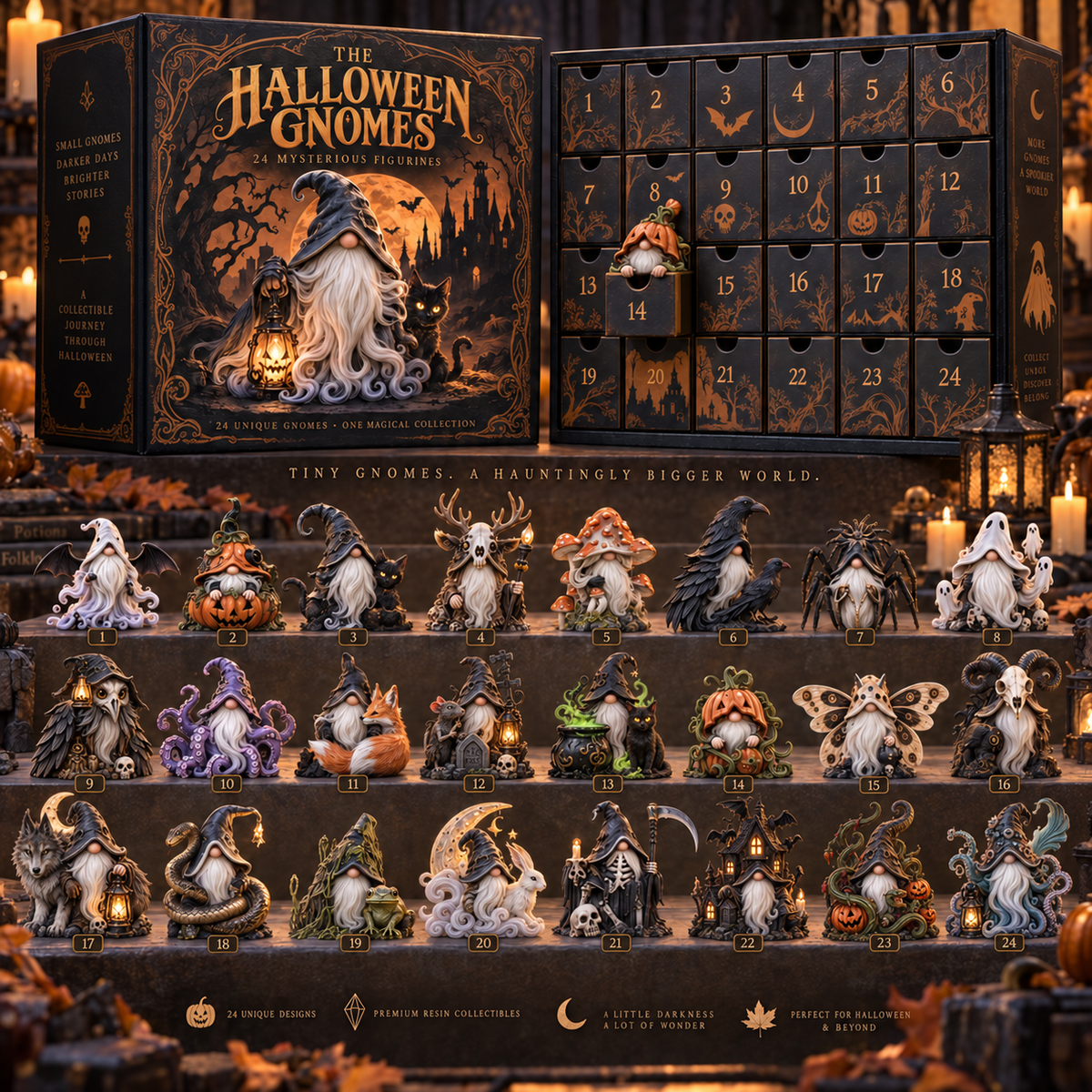 Haunted Gnomes calendar with the complete Halloween character collection