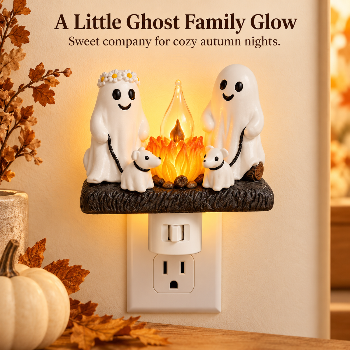 Ghost family seasonal plug-in campfire night light