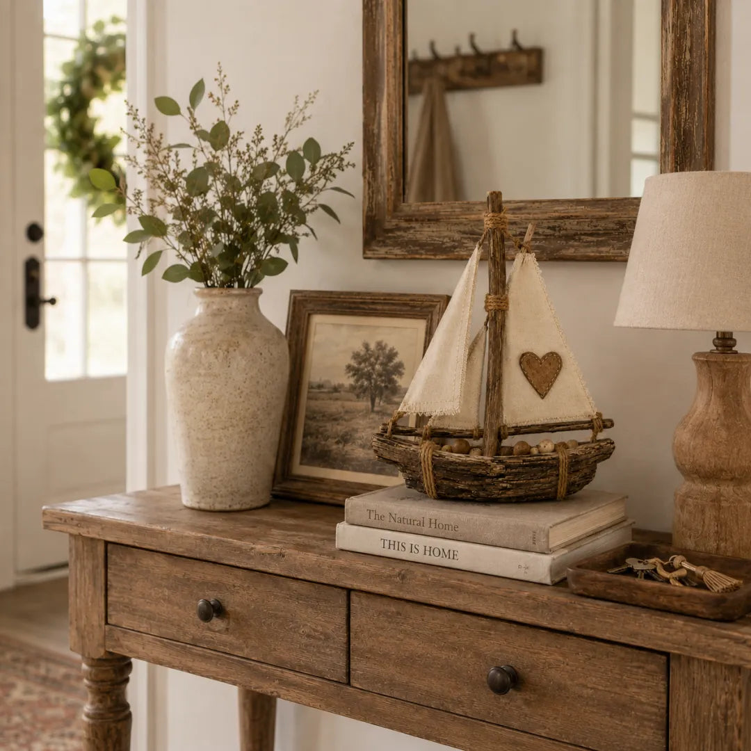 Lighted Rustic Sailboat Decor with Warm LED Glow