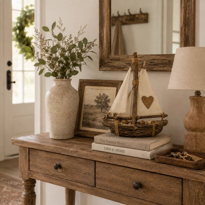 Lighted Rustic Sailboat Decor with Warm LED Glow