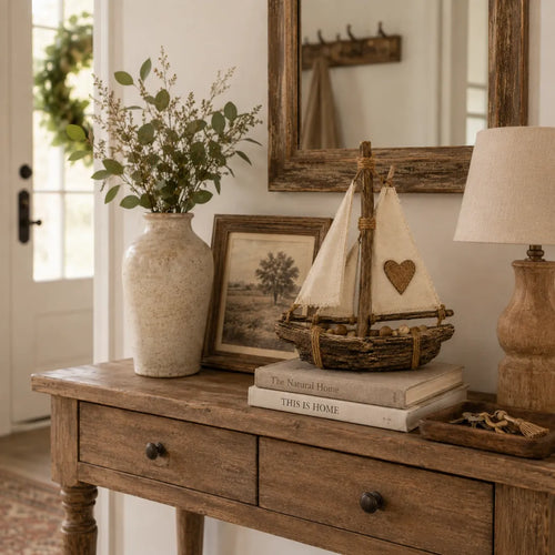 Lighted Rustic Sailboat Decor with Warm LED Glow