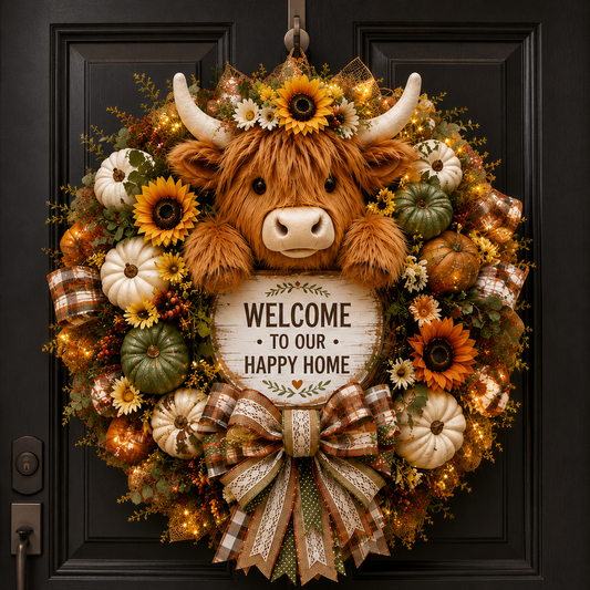 Highland Cow Welcome Wreath