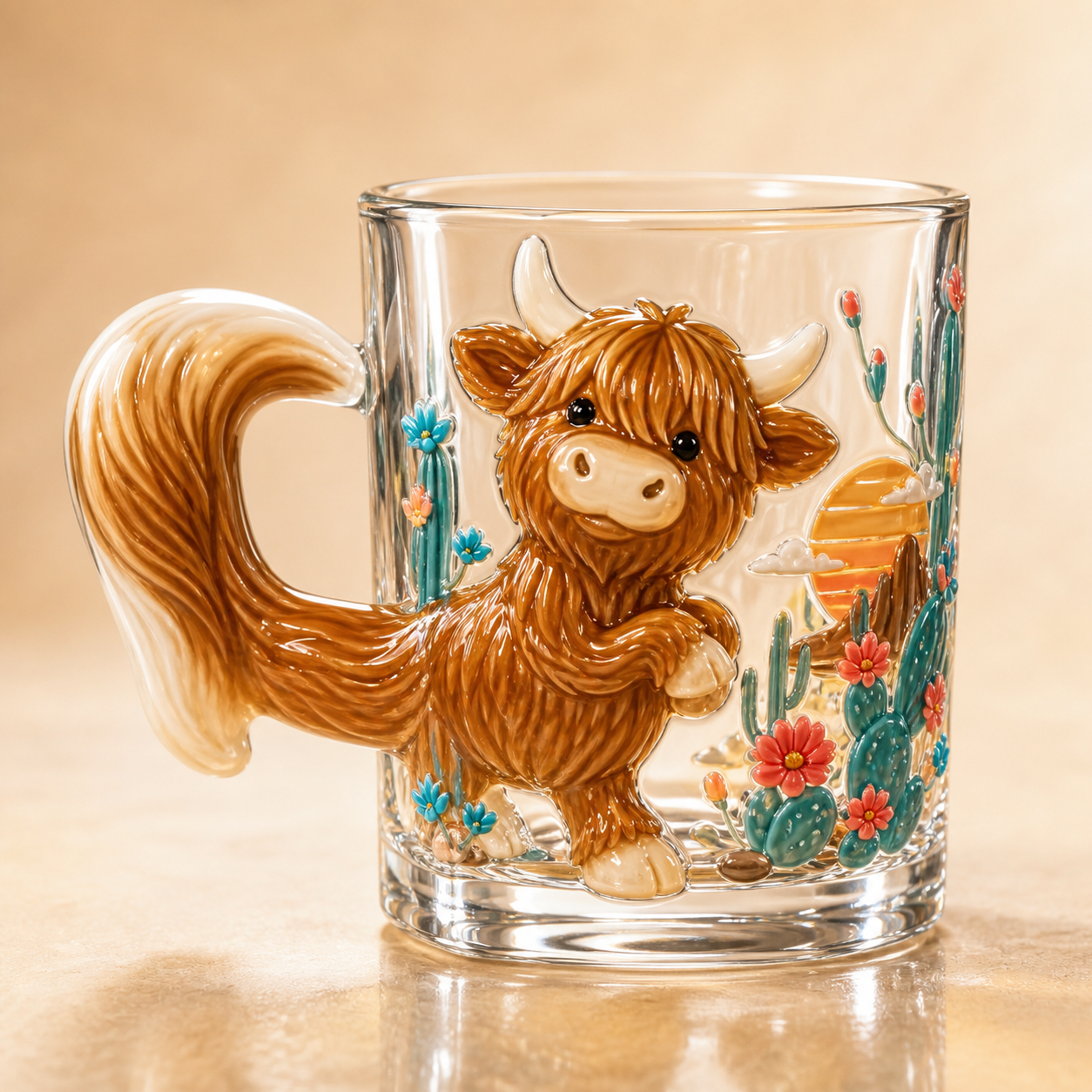 3D Animal Glass Mug with Sculpted Tail Handle
