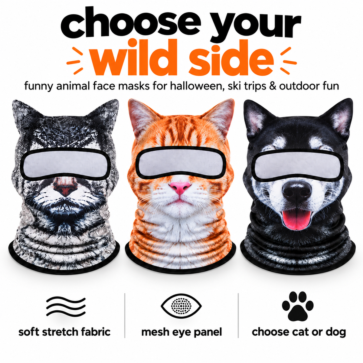 Funny Animal Face Balaclava – Cat & Dog Full Face Mask