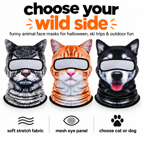 Funny Animal Face Balaclava – Cat & Dog Full Face Mask