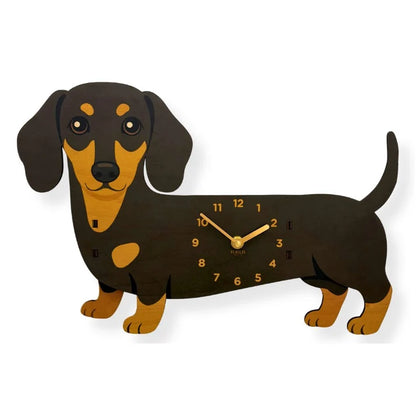 Playful Swinging Dog Wooden Wall Clock