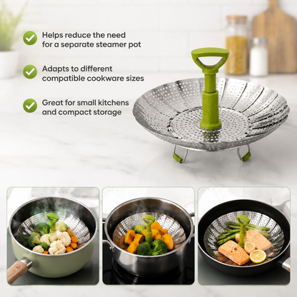 One Steamer Basket. Multiple Pot Sizes
