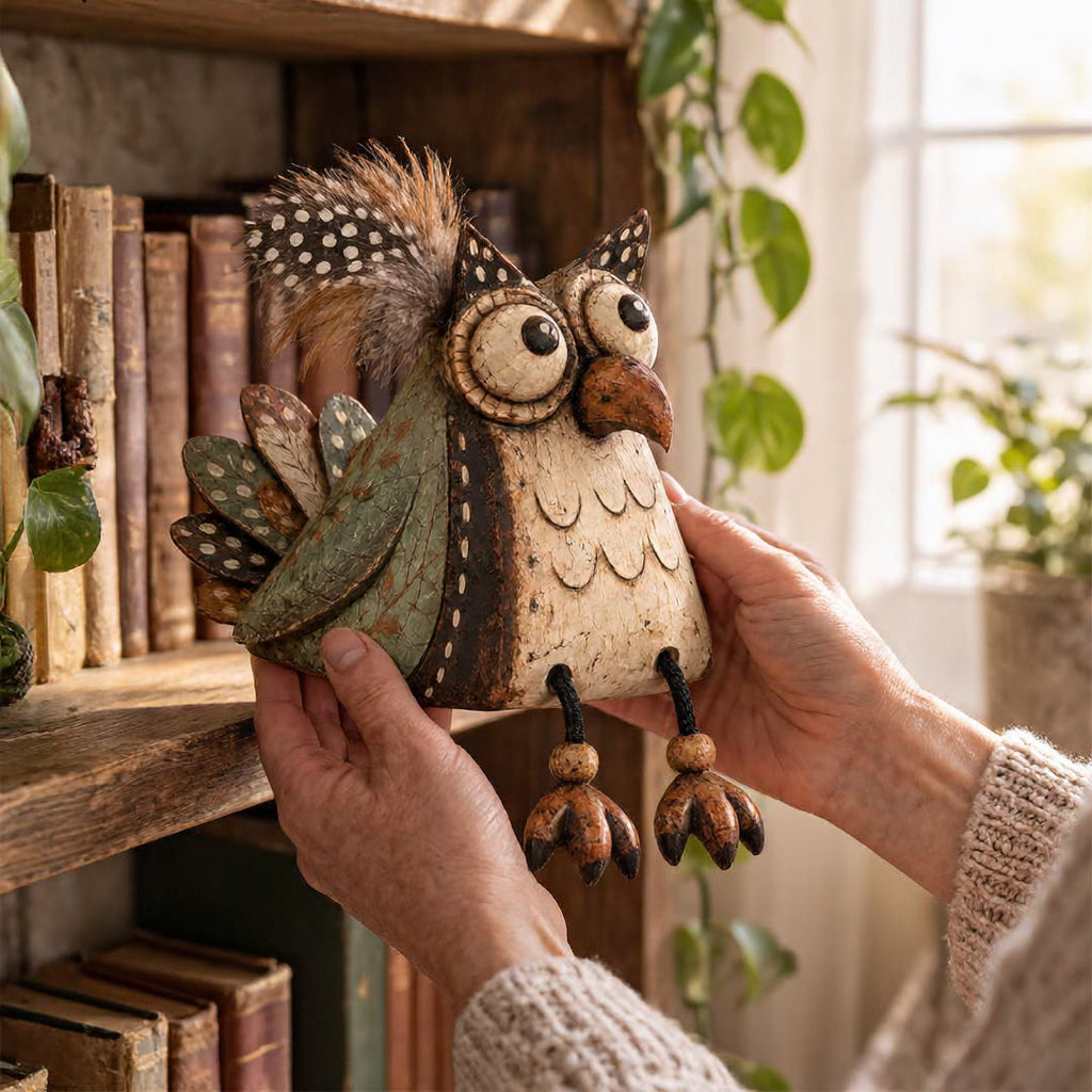 🍂 Rustic Owl Shelf Sitter Decor with Dangling Legs